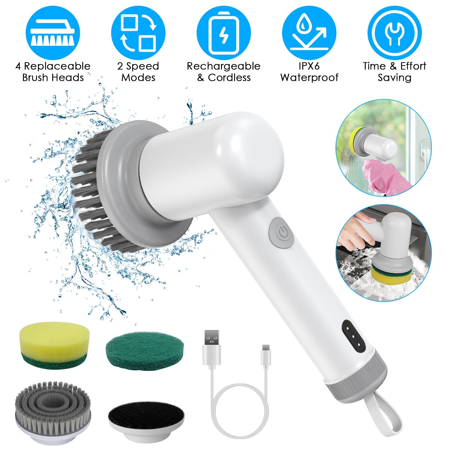Electric Spin Scrubber – Cordless Deep Cleaning Brush for Kitchen & Bathroom